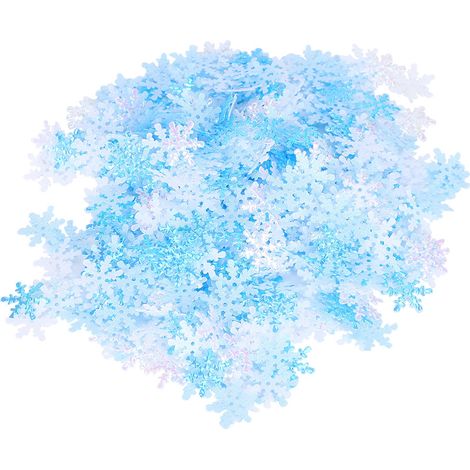 1 lot de confettis flocons de neige bleu et blanc mélangé 15mm pour décoration de Noël en non-tissé (1/5)
