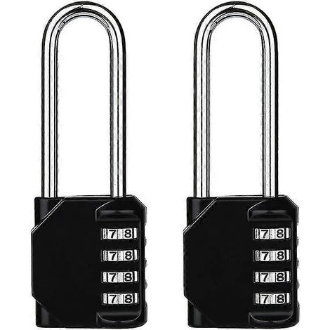 Cadenas à combinaison (anse longue, lot de 2, noir) : cadenas à combinaison à 4 chiffres pour casiers de gymnase, clôtures, boîtes à outils, valises.