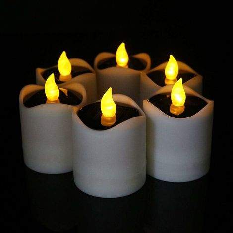 6pcs bougies solaires légères, 10 bougies solaires à LED, bougies sans flamme scintillantes bougies étanches pour mariage en plein air, décoration de fête d'halloween, lumière jaune scintillante BLOW (1/5)