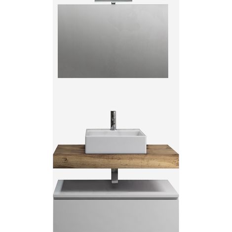 Set bagno completo con lavabo ceramica e specchio reversibile Astra - Legno Naturale