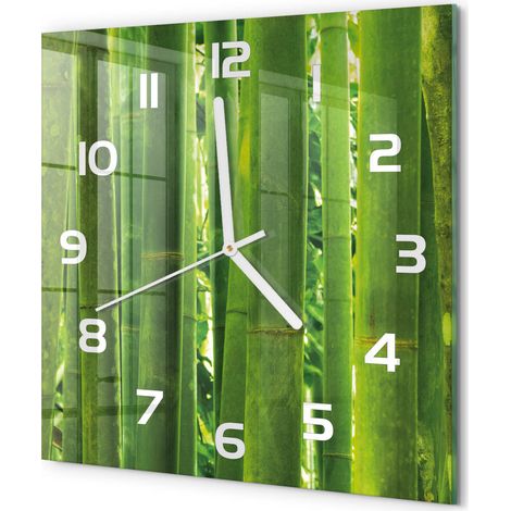 Horloge Murale Carrée Facile à Lire en Verre Silencieuse Salon Cuisine Bureau Bambou 30x30 cm (1/5)