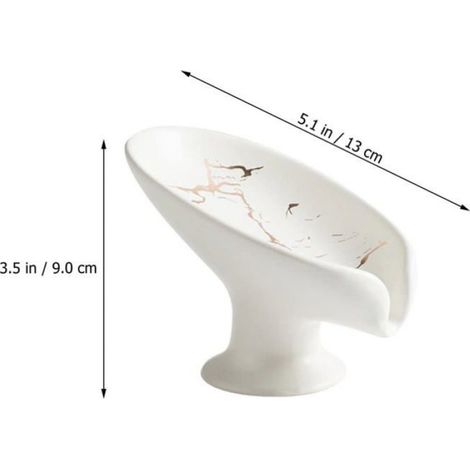 Porte-Savon - Céramique - Forme Feuille De Marbre - Auto-Drainant - Pour Salle De Bain Douche Baignoire Évier - 13 X 9 Cm - Blanc (1/5)