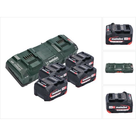 Metabo Basis Set 4x Li-Power Akkupack 18 V 4,0 Ah CAS Li-Ion Akku ( 4x 625027000 ) + ASC 145 DUO Doppel Schnell Ladegerät ( ‭627495000 )