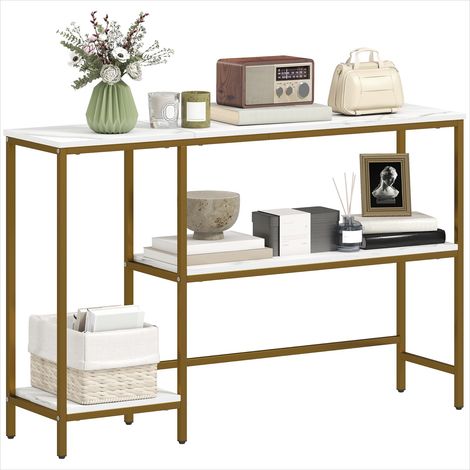 Console 120 cm blanc et doré 3 étagères effet marbre (1/5)