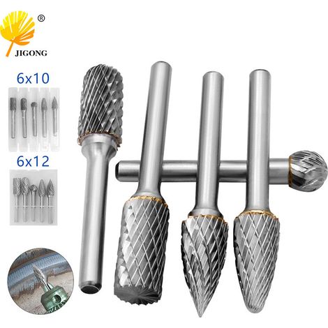 Lot de 5 têtes de meulage en acier tungstène à double texture (6x10, 6x12) - limes rotatives, fraises, têtes de meulage pour le travail du bois et la sculpture sur bois, outils de sculpture de racines (1/5)