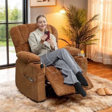 Sillón Relax Reclinable Eléctrico Silencioso con Función Memoria Reposapiés Mando a Distancia Bolsillo Lateral Marrón (1/5)