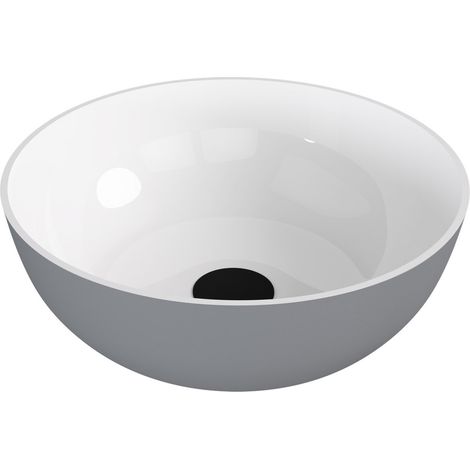 Vasque à poser BANERA ROND, marbre coulé, dia. 39cm, blanc/gris mat (1/4)
