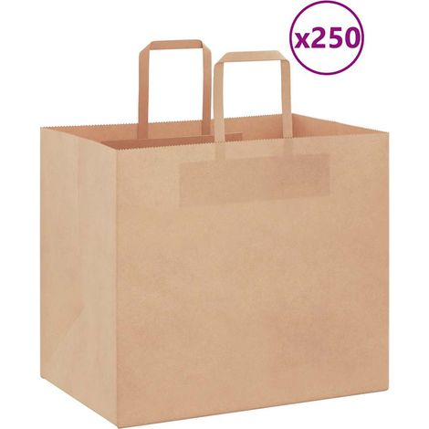 vidaXL Sacs en papier 250 pcs avec poignées marron 32x22x28 cm