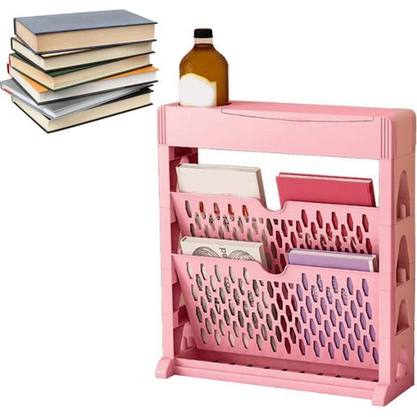 Étagère multifonctionnelle, style simple, grande capacité, une seule rangée, gain de place, étagère de rangement à plusieurs niveaux, double étagère rose (1/5)