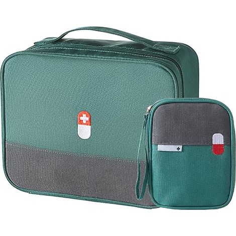 2stk Medikament Tasche Große Kapazität Medizinische Notfalltasche Leer wasserdichte Medizin Aufbewahrungstasche Tragbar Medikamententasche Für Home Office Reisen - Grün