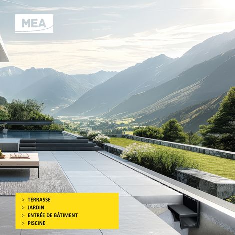 MEA – Pack de 6 caniveaux extérieurs A15 avec grille à fente en PP recyclé – Largeur utile 10cm – Drainage efficace pour terrasse et piscine