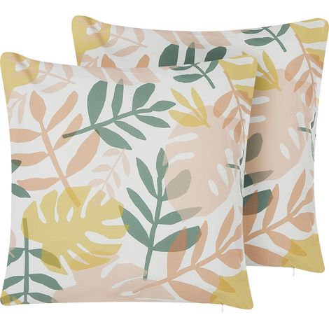 Conjunto de 2 cojines de poliéster multicolor patrón de hojas 45 x 45 cm jardín patio exterior Tegea (1/5)