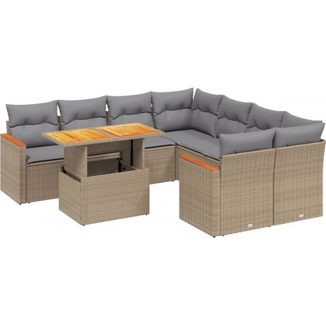 Maison Exclusive - Set Divano da Giardino 9 pz con Cuscini Beige in Polyrattan (1/5)