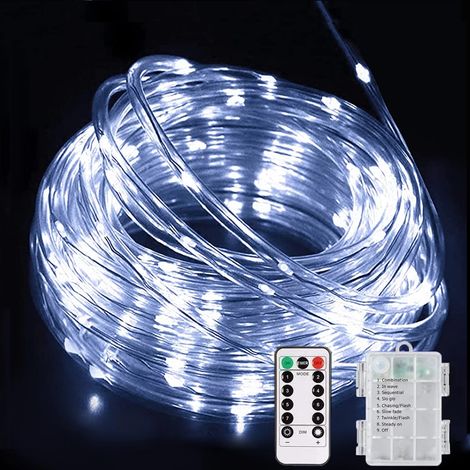 Guirlande décoration de Noël LED à piles 5 m 50 LED 8 modes blanc froid avec télécommande lumineuse, fête, pour camping, nouvel an, suspendus (1/5)