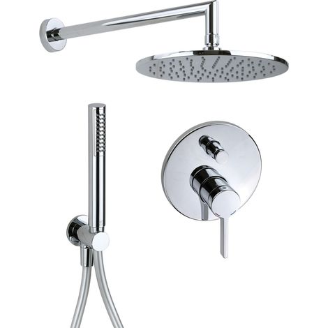 Kit doccia completo colore cromo con miscelatore 2 vie, braccio e soffione, doccetta con presa acqua Pollini Lumea KITLUMEA1CR (1/5)