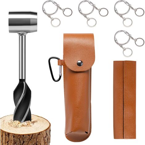 Tarière Manuelle Set avec 4 Scie à Fil D'acier Inoxydable Tarière Manuelle Bushcraft avec Etui en Cuir, Foret De Tarière à Bois for Camping, Outils de Survie Manuel (1/5)