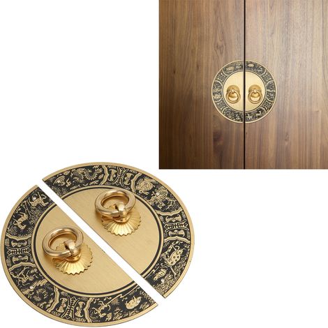 Tiradores antiguos de estilo vintage para armarios y puertas dobles – Redondos, chapados en oro – Diseño decorativo, 11 cm, para armarios y muebles. (1/5)