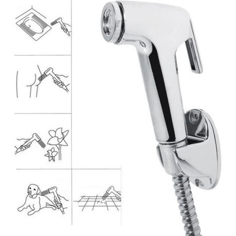 Kit Douchette Bidet WC Pulvérisateur de douche pour l'hygiène intime - Support mural - Chromé - Lisse (1/3)