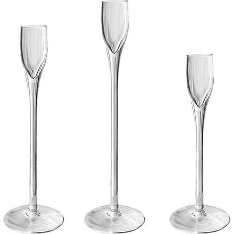 Ensemble de 3 Bougeoirs Hauts en Verre Transparent - Style Européen à Pied (1/5)