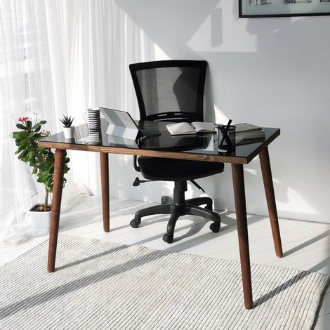 Bureau en verre trempé et bois de hêtre Cozy (1/5)