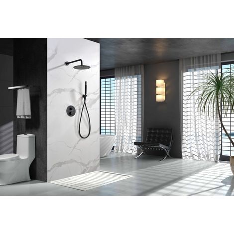 Conjunto de grifo termostático empotrado de 2 vías y ducha de mano con acabado negro mate Monza de Imex