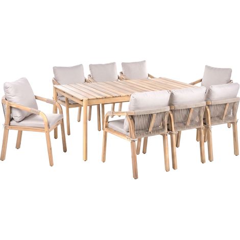 Garden Dining Set 8 Chairs and Table Light Brown Acacia Wood Rectangular Top Rustic Style Outdoor MANADO / SUMBA (1/5)