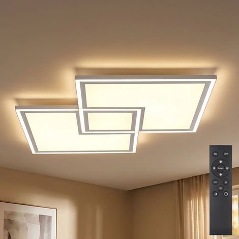 Plafoniera dimmerabile Plafoniera con telecomando Luce da soggiorno CCT, 3 livelli, bianco, LED 51W 3600Lm bianco caldo-freddo, L 67,7 cm