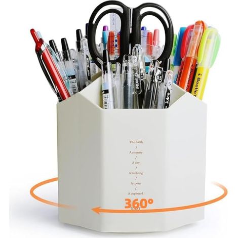Pot à crayons rotatif, organiseur de bureau à rotation 360°, porte-stylos à 5 compartiments – Blanc (1/5)