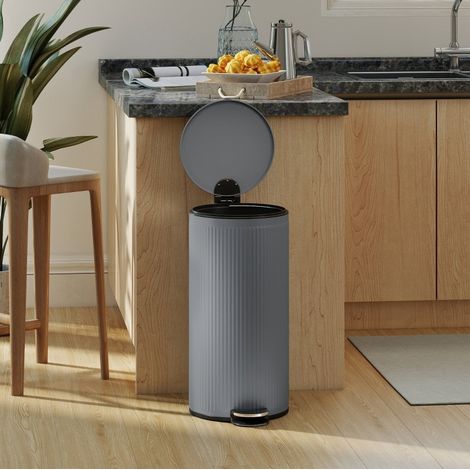 Poubelle à pédale 30 L en métal gris foncé, soft close, pour cuisine moderne FloraGrace (1/5)