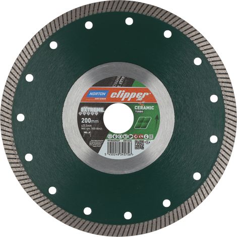 Norton – Disque diamant 200 mm pour meuleuse – Alésage 25,4 mm – Segment 10 mm pour céramique et grès – Coupe rapide et précise