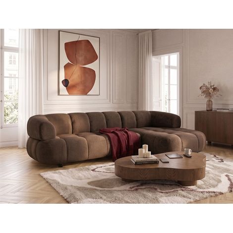 BOBOCHIC - Canapé d'angle convertible avance-recule électrique LOVELY tissu chenille Angle droit Marron (1/5)