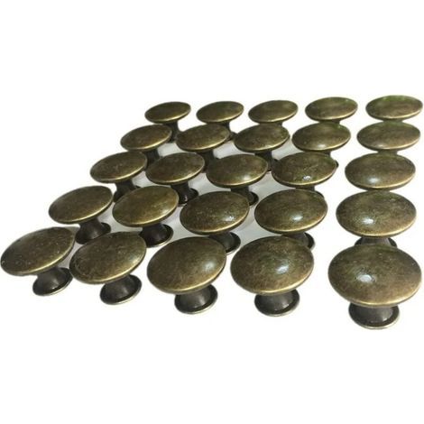 Poignées de meubles - Lot de 10 boutons de porte/tiroir vintage 30 mm en laiton antique, pour meubles de cuisine, commodes et armoires, bronze antique (1/4)