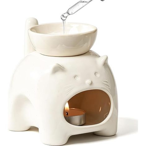 Lampe en céramique Chat Blanc Bac Lampe aromatique pour huiles essentielles cire parfumée Porte-Bougie Chauffe-Plat (1/4)