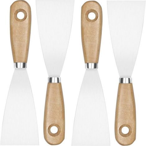 Hot air gun accessories, Plastering spatula, 4-piece paint scraper set with wooden handle, painting knives for wallpaper and walls (1/5)