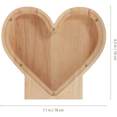 Tirelire en bois en forme de cœur avec couvercle transparent, tirelire pour enfants, objet de décoration de bureau (1/4)