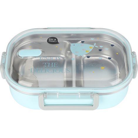 Boîte à Bento Portable en acier inoxydable 304, récipient alimentaire étanche de 650ML pour étudiants et enfants, bleu (1/5)