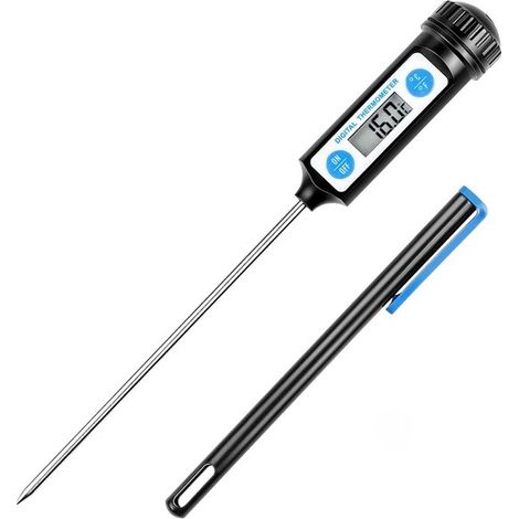 Termómetro de cocina，Termómetros digitales de larga duración con pantalla LCD para alimentos，barbacoa y agua caliente，Negro (1/5)