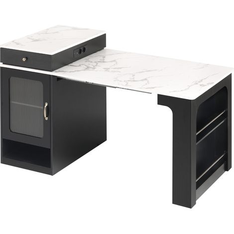 CAIziÎlot de cuisine à roulettes, table à manger extensible avec plateau amovible, table haute avec multiprises, utilisable comme îlot de cuisine, buffet ou table haute pour cuisine et salle à manger (1/5)