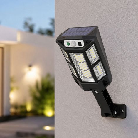 Solar-Wandleuchte mit 43 LEDs, 120°-Bewegungsmelder, wasserdicht (IP65), 3 Leuchtmodi, 1200-mAh-Akku, inklusive Fernbedienung (1/4)