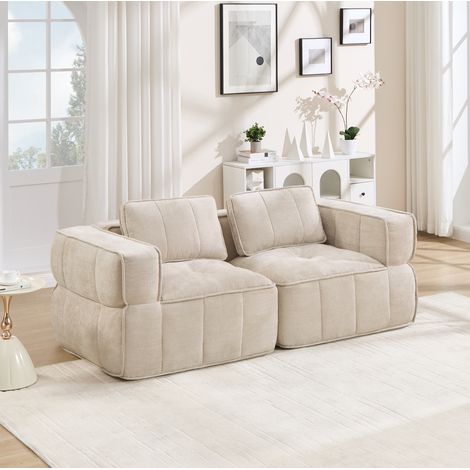 Divano modulare 198x93x67 cm in poliestere beige, senza montaggio, salvaspazio – MEUBLIV (1/5)