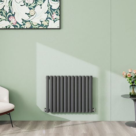 AICA 600x767mm Anthracite Horizontal Designer Radiator Single Oval Column Heating UK