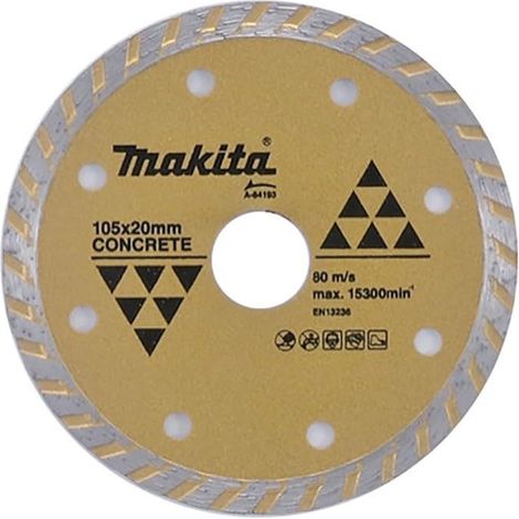 Makita, modello 84143, disco diamantato turbo  115 mm, ideale per il taglio di calcestruzzo, cemento, marmo e ceramica, taglio a secco, compatibile con smerigliatrici, colore argento