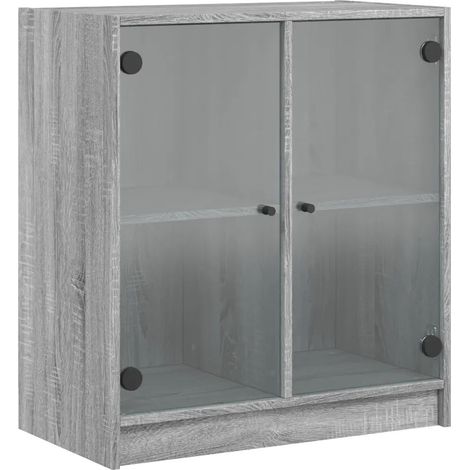 Armario lateral de almacenamiento grande con puertas de cristal 68 x 37 x 75 cm de madera contrachapada gris sonoma 020049325 (1/5)