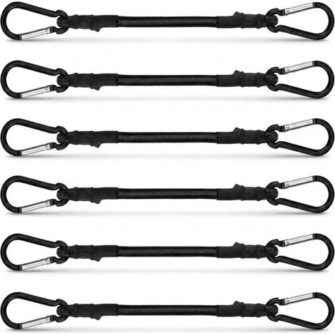 Lot de 6 élastiques avec crochets en caoutchouc avec mousqueton noir pour bagages, camping, auvent, bâches, jardin, vélo, voiture (6 x 40 cm) (1/5)