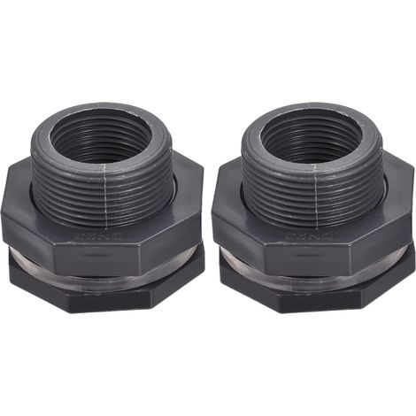 Ensemble PVC Passe-cloison Raccord G1 Filetage, Gris Fileté Passe-cloison Eau Réservoir Connecteur avec Prise Raccord, Appliquer à Aquariums, Pluie Seau (1/5)
