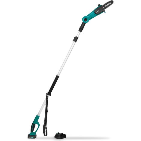 Teleskop-Kettensäge 20V (mit 2,0Ah Akku und Schnellladegerät) – Neigbarer Kopf – Ausziehbare Stange (200-260 cm)