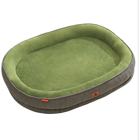 Lit ovale pour chien gris vert XL 90×75×12.5cm, velours côtelé, lavable amovible, antidérapant et antihumidité, toutes saisons, pour races moyennes (1/5)