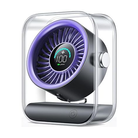 Ventilateur de bureau USB rechargeable, ventilateur de table silencieux avec flux d'air turbo, 100 vitesses, affichage numérique, rotation à 90°, violet (1/5)