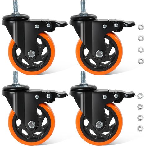 Ruote girevoli per carichi pesanti da 100 mm, ruote girevoli per mobili M12 mm × 30 mm con freno, ruote girevoli per carichi pesanti da 550 kg per il trasporto di mobili, banchi da lavoro, carrelli po (1/5)