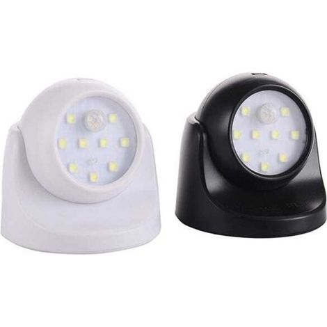 (Noir et blanc, 1 de chaque) Applique murale extérieure sans fil à piles avec détecteur de mouvement, LED, rotation à 360° (1/5)